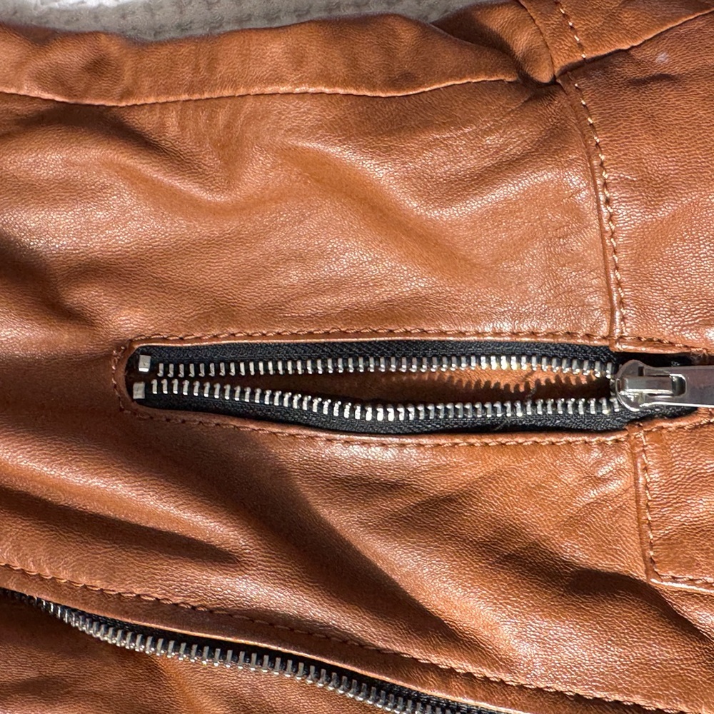 Bod & Christensen Brown Leather Jacket with Gray Hood - Picture 2 of 8
